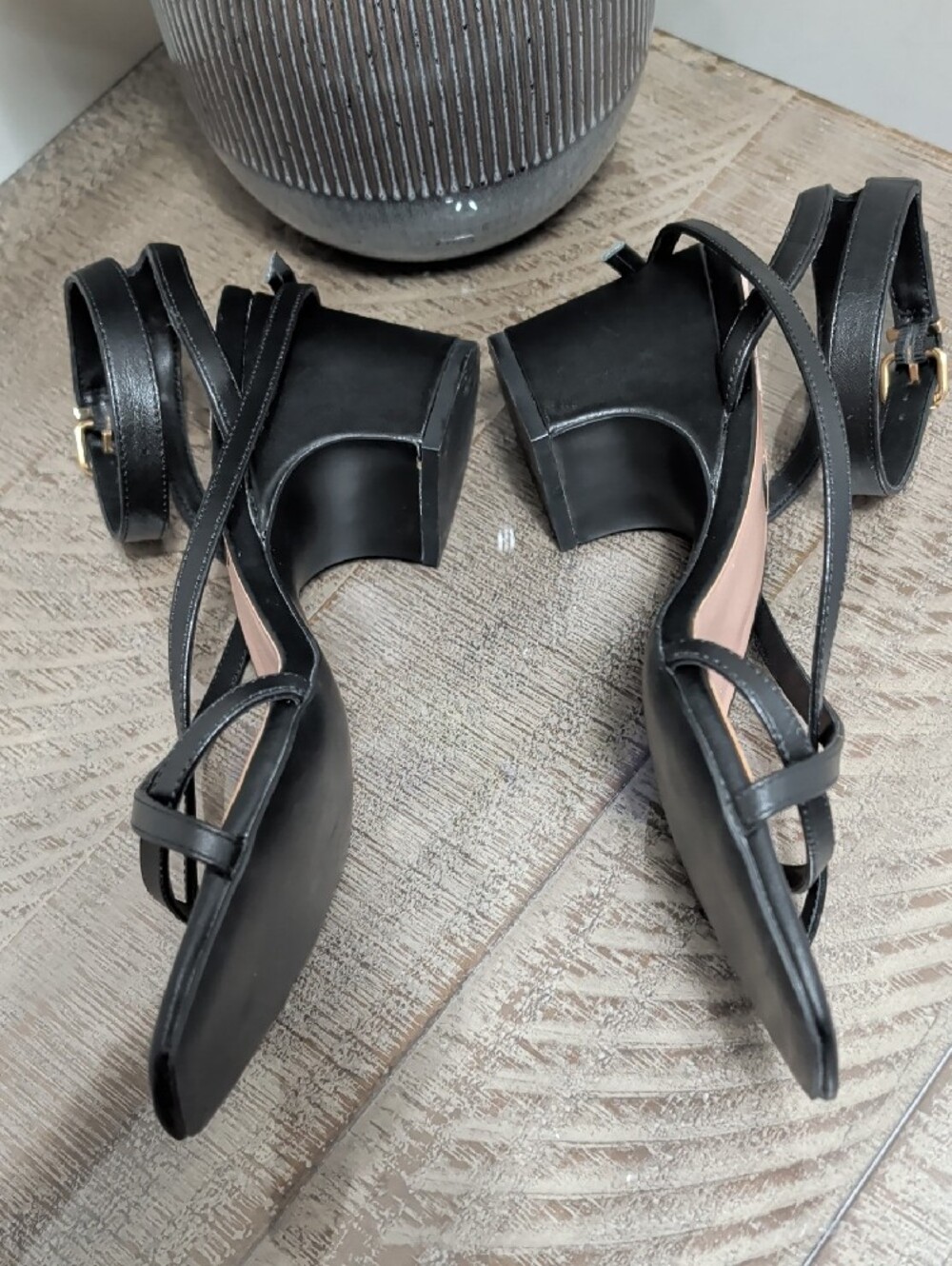 ZAC Zac Posen Black Leather Square-Toe Ankle Strap Sandals - Picture 4 of 6
